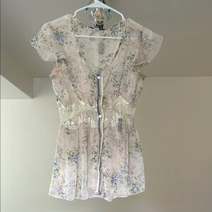 Floral Ruffle Blouse with Lace Detail